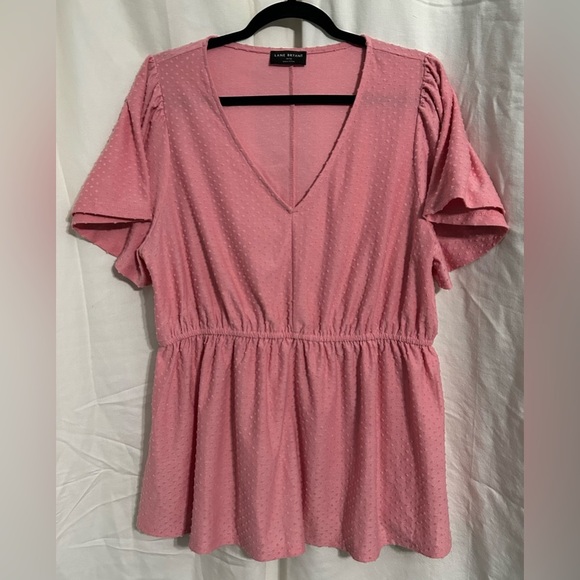 Lane Bryant Tops - Lane Bryant Pink Swiss Dot Flutter Sleeve Blouse Womens‎ Size 14/16